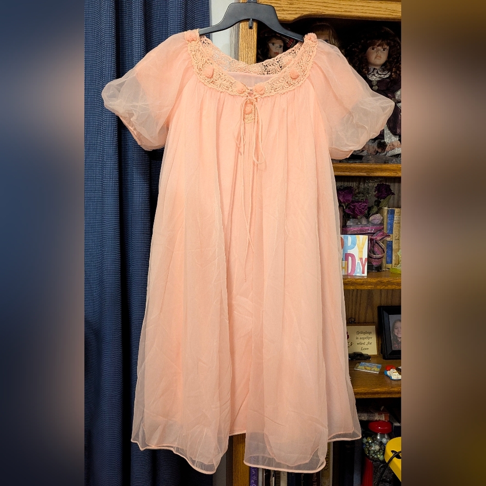 GOTHAM GOLD STRIPE Vintage 1960s Nightgown And Robe Set Chiffon And Nylon Size M